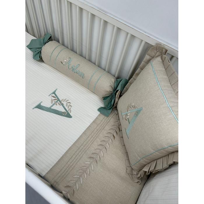 Pike takımı 5 parça krem örgü pike - bej isviçre keteni 9