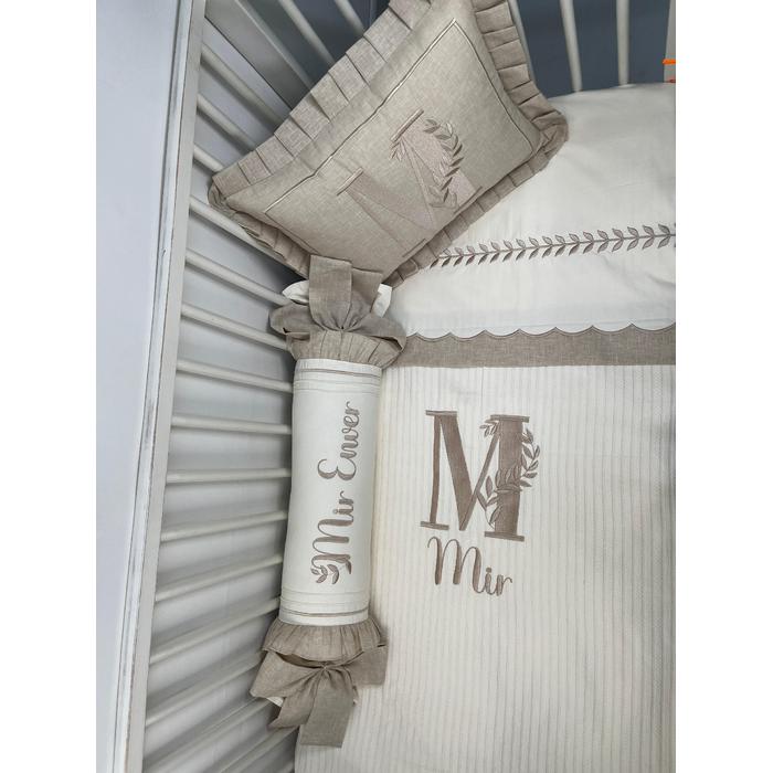 Pike takımı 5 parça krem örgü pike - bej isviçre keteni 12