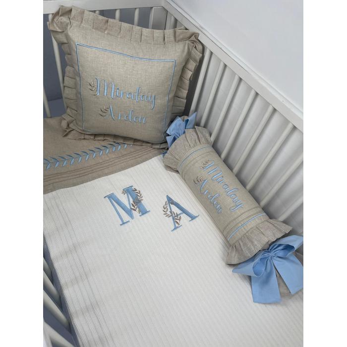 Pike takımı 5 parça krem örgü pike - bej isviçre keteni 19