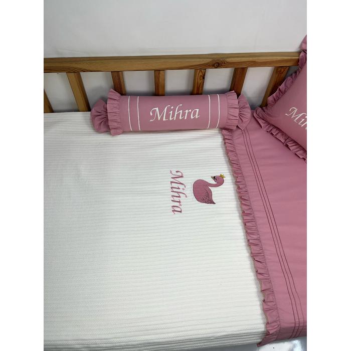 Pike takımı 5 parça krem örgü pike - gül kurusu poplin 2