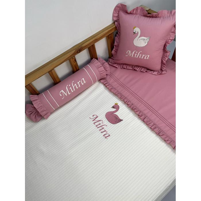 Pike takımı 5 parça krem örgü pike - gül kurusu poplin 2