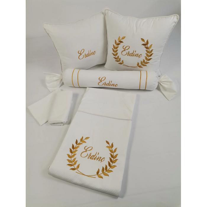 Pike takımı 6 parça baklava desenli pike - beyaz poplin