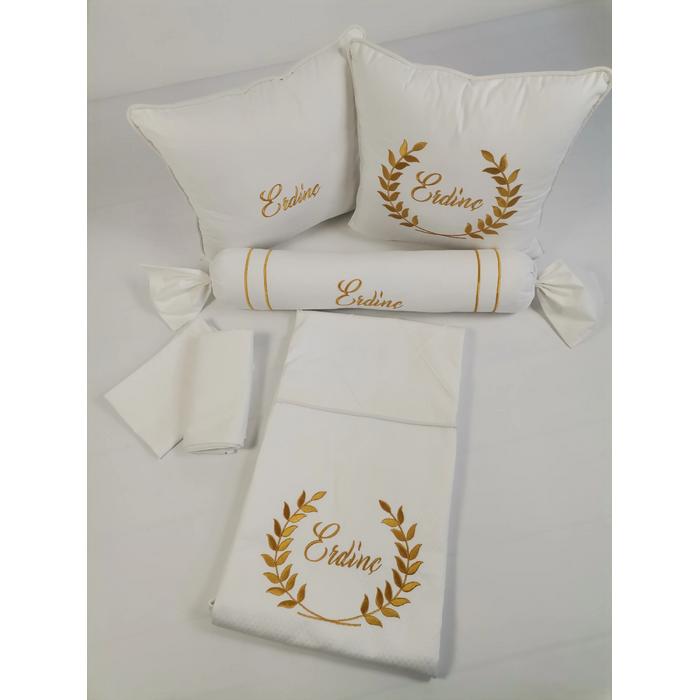 Pike takımı 6 parça baklava desenli pike - beyaz poplin