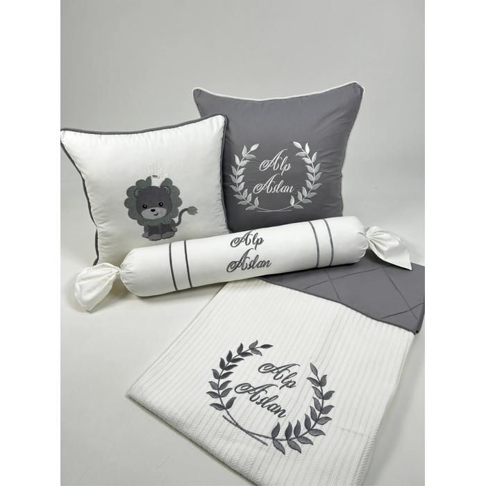 Pike takımı 6 parça beyaz örgü pike - koyu gri poplin