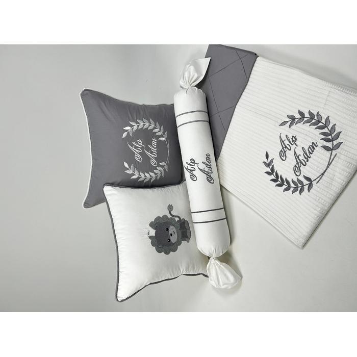 Pike takımı 6 parça beyaz örgü pike - koyu gri poplin