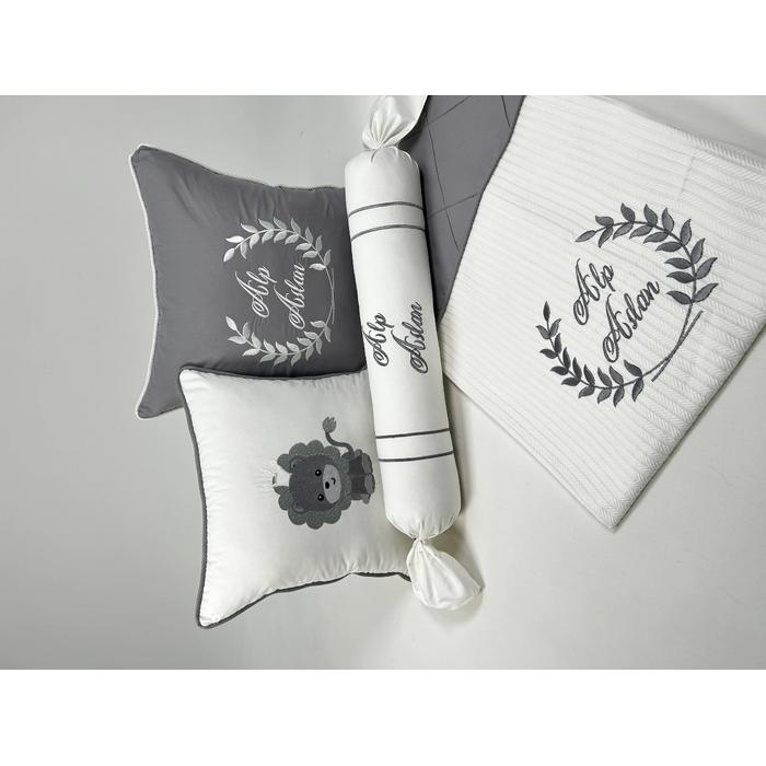 Pike takımı 6 parça beyaz örgü pike - koyu gri poplin