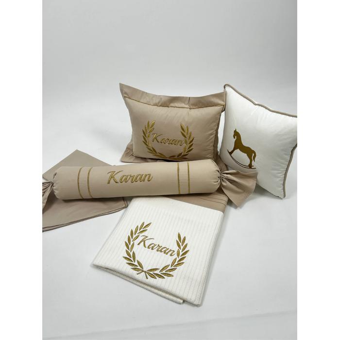 Pike takımı 6 parça krem örgü pike - bej poplin