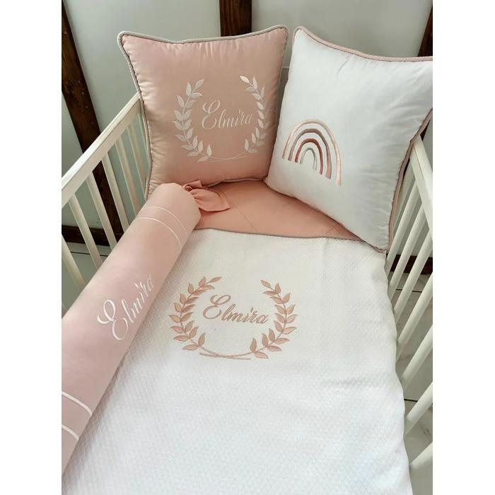 Pike takımı 6 parça baklava desenli pike  - somon rengi poplin