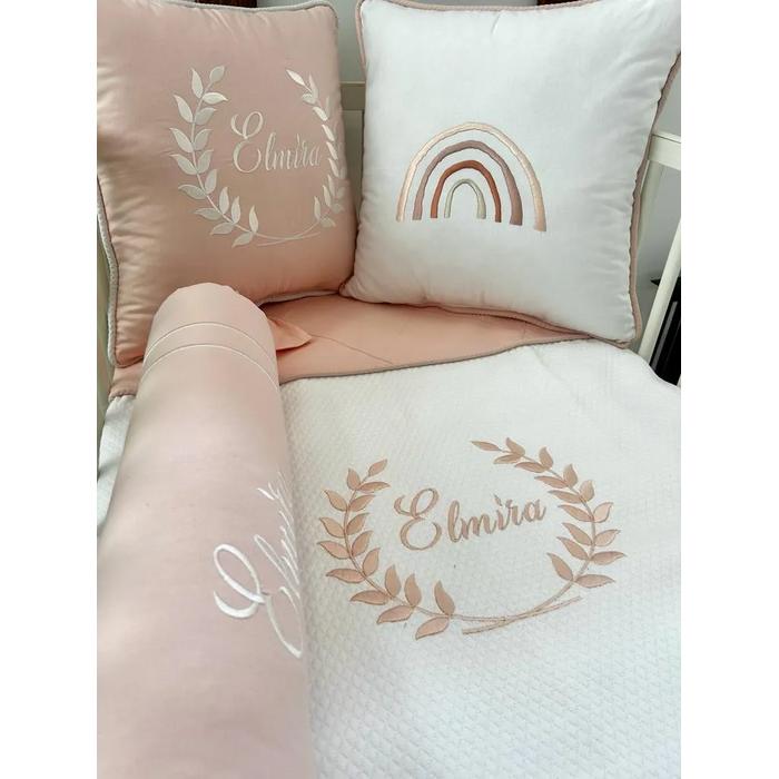 Pike takımı 6 parça baklava desenli pike  - somon rengi poplin