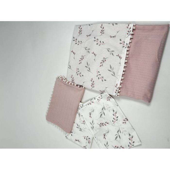 Pike takımı 6 parça pudra pembe örgü pike - pembe zeytin dalı desenli poplin