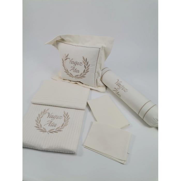 Pike takımı 5 parça krem örgü pike - krem poplin