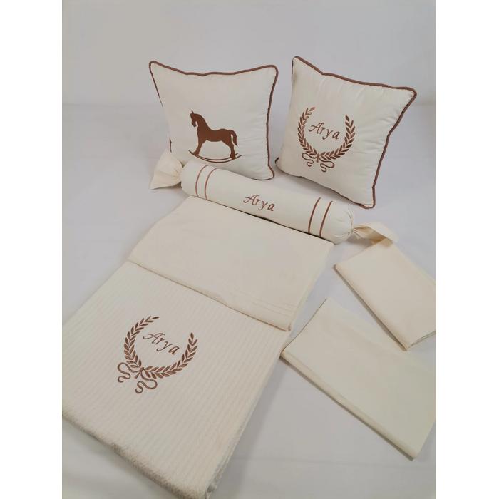 Pike takımı 6 parça krem örgü pike - krem poplin