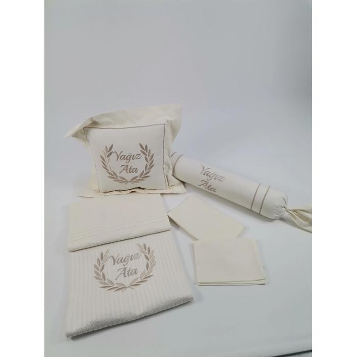 Pike takımı 5 parça krem örgü pike - krem poplin