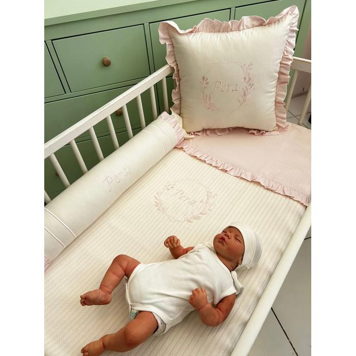 Pike takımı 5 parça krem örgü pike - pudra poplin