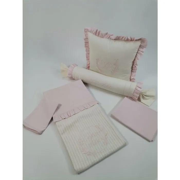 Pike takımı 5 parça krem örgü pike - pudra poplin