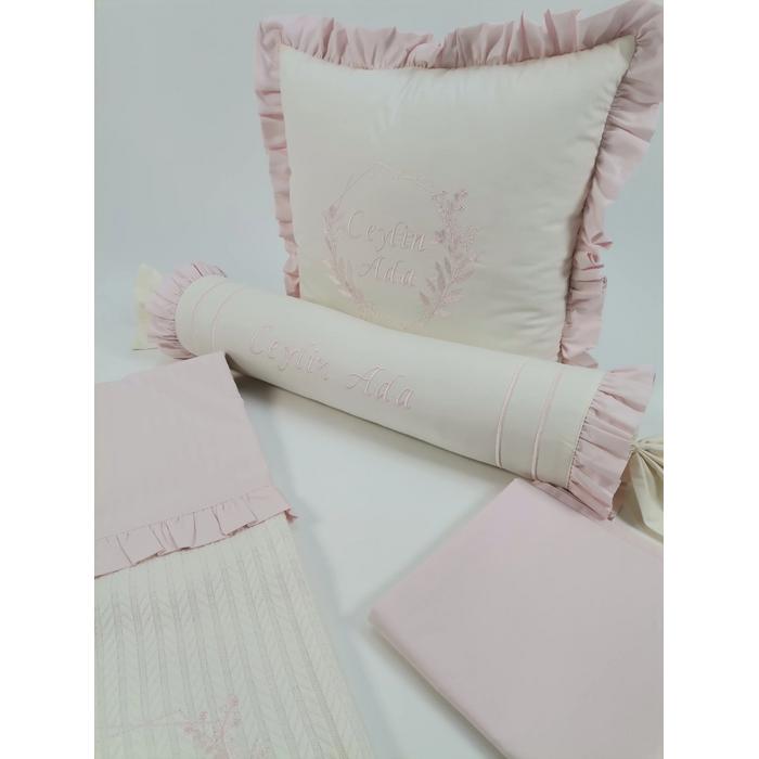 Pike takımı 5 parça krem örgü pike - pudra poplin