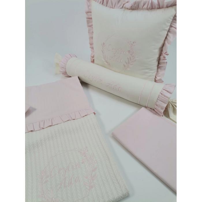 Pike takımı 5 parça krem örgü pike - pudra poplin