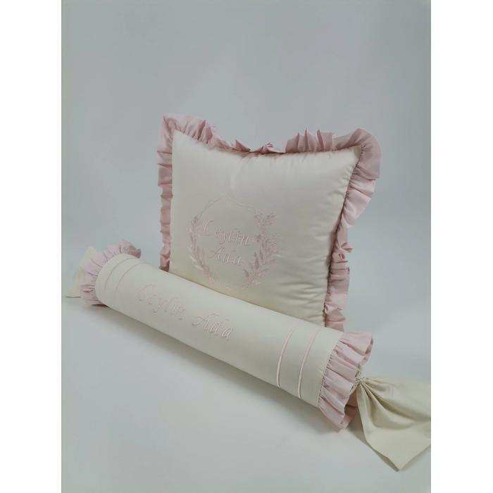 Pike takımı 5 parça krem örgü pike - pudra poplin