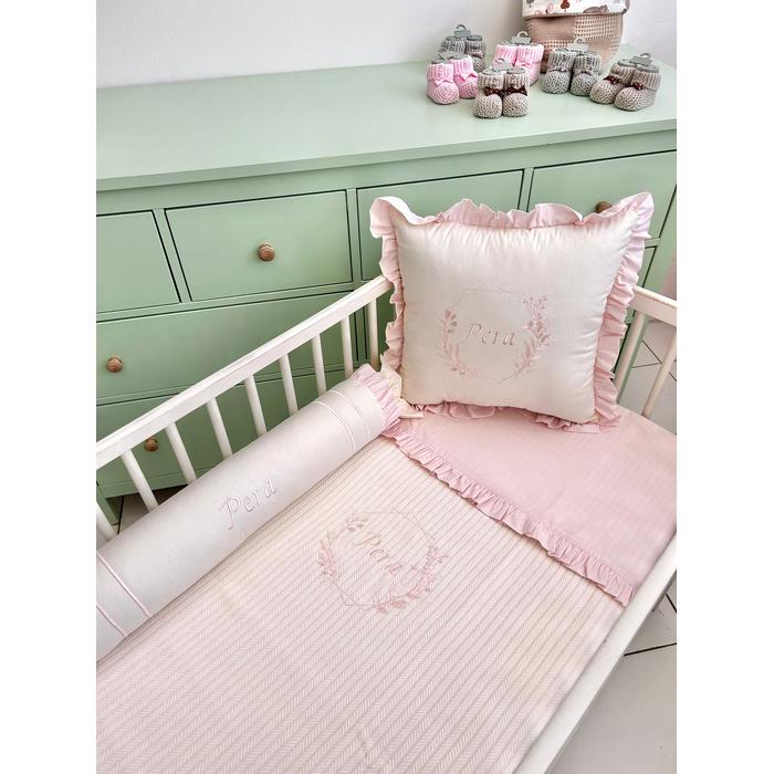 Pike takımı 5 parça krem örgü pike - pudra poplin