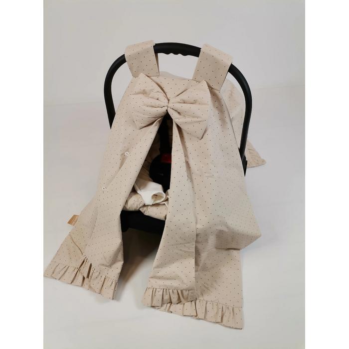 Puset örtüsü fırfırlı bej zemin üstü kahve rengi puantiyeli