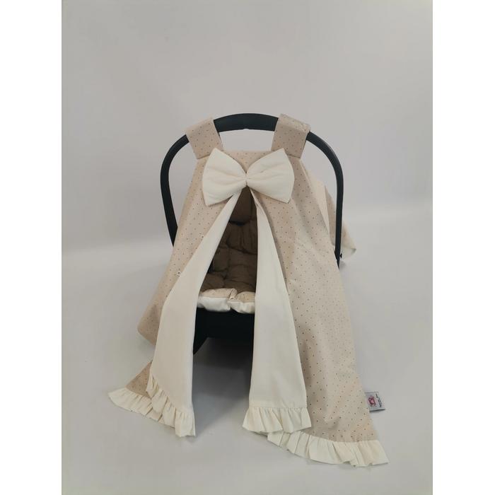 Puset örtüsü fırfırlı bej zemin üstü kahve rengi puantiyeli - krem poplin