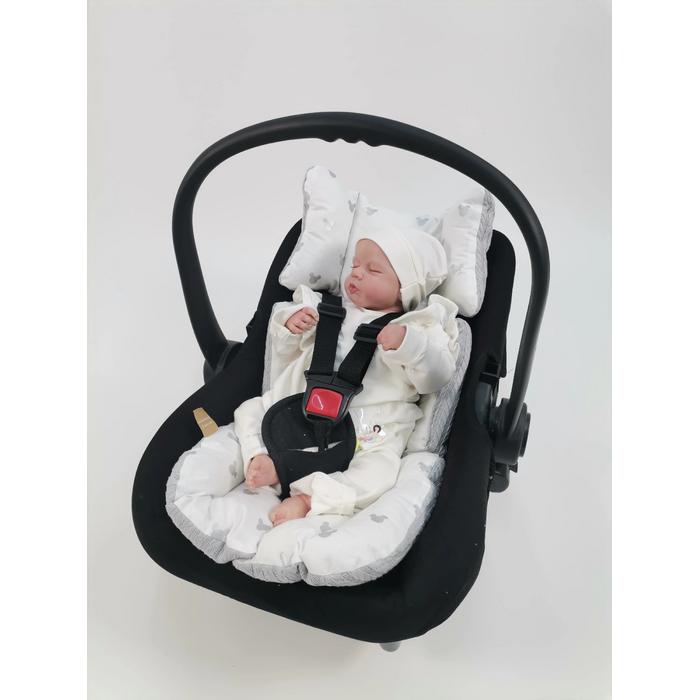 Puset örtüsü gri örgü pike - gümüş mickeyli poplin