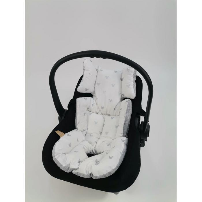 Puset örtüsü gri örgü pike - gümüş mickeyli poplin