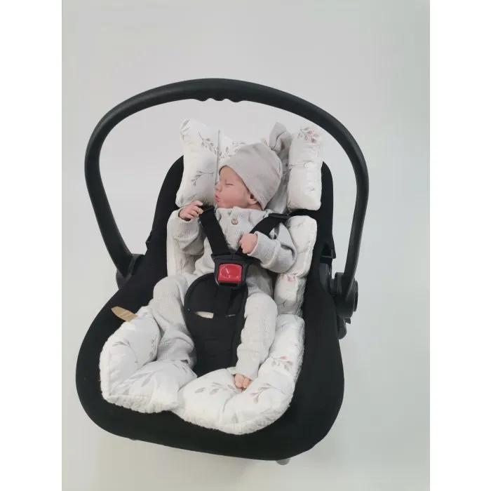 Puset örtüsü krem örgü pike - pembe zeytin dalı desenli poplin