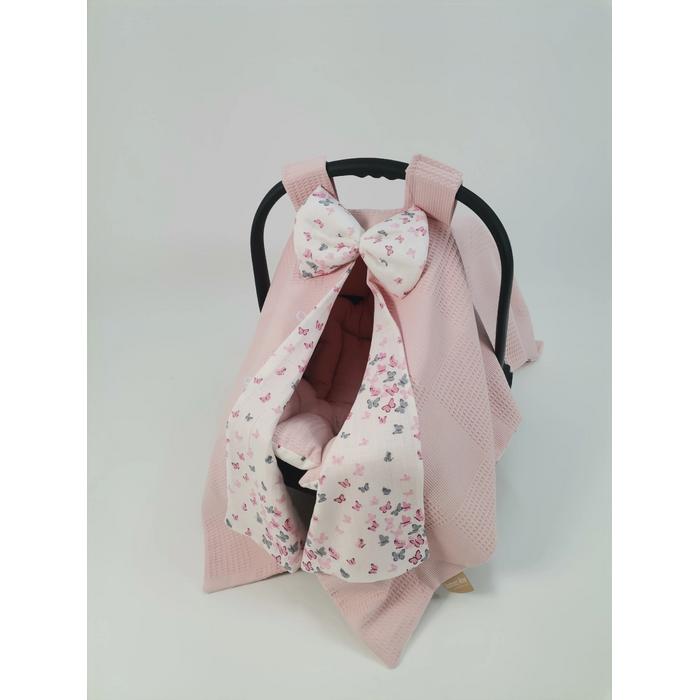 Puset örtüsü pudra pembe waffle pike - pembe gri minik kelebekli müslin