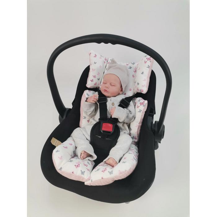 Puset örtüsü pudra pembe waffle pike - pembe gri minik kelebekli müslin