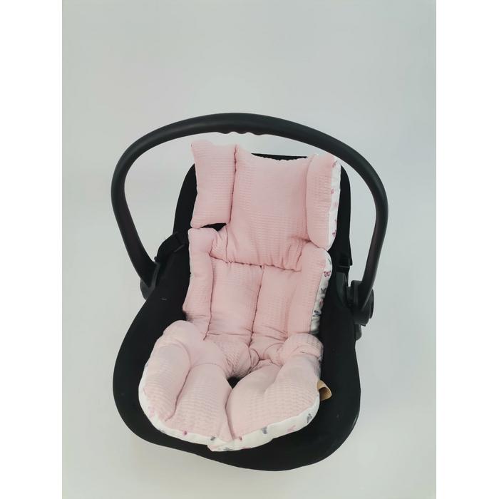 Puset örtüsü pudra pembe waffle pike - pembe gri minik kelebekli müslin