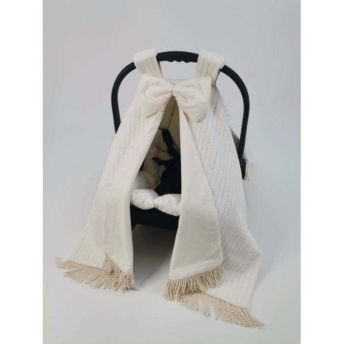 Puset örtüsü püsküllü krem örgü pike - krem poplin