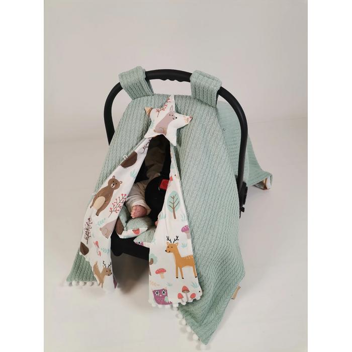 Puset örtüsü yeşil örgü pike - hayvan figürlü poplin