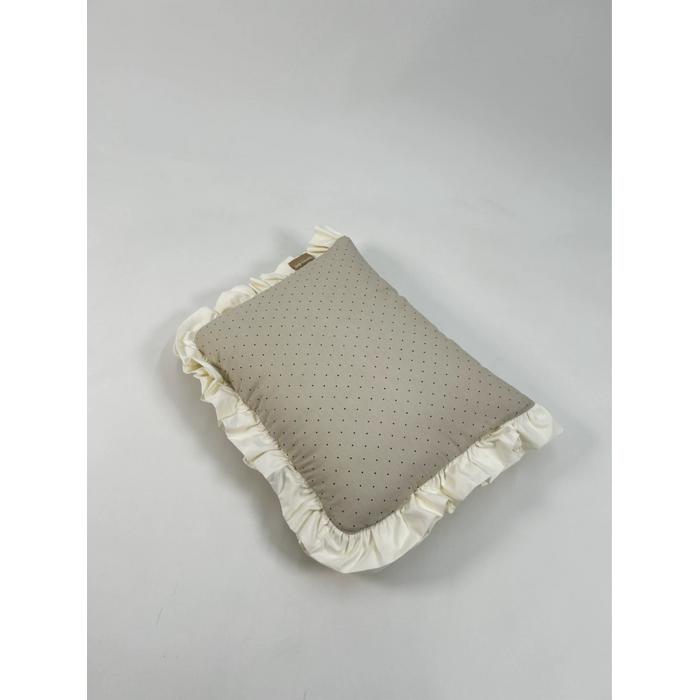 Sürpriz yastık  bej zemin üstü kahve rengi puantiyeli poplin - krem poplin