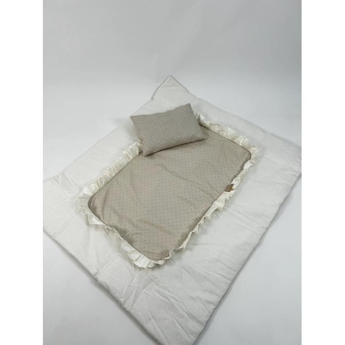 Sürpriz yastık  bej zemin üstü kahve rengi puantiyeli poplin - krem poplin