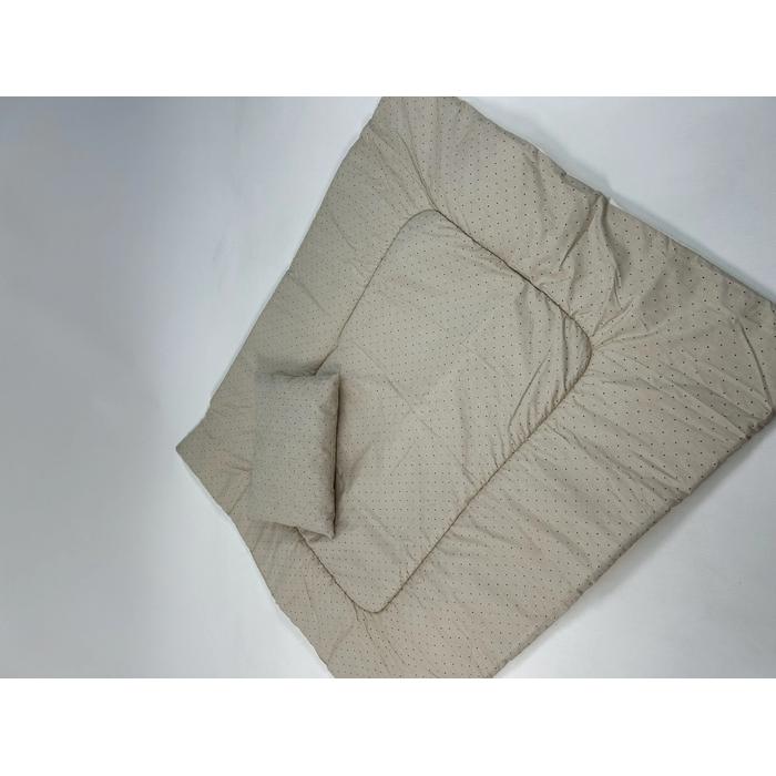 Sürpriz yastık  bej zemin üstü kahve rengi puantiyeli poplin - krem poplin