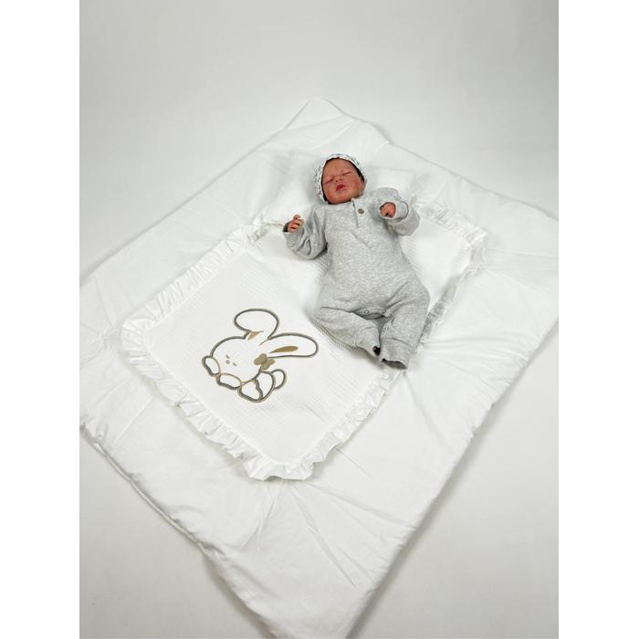 Sürpriz yastık  tavşan işlemeli beyaz waffle pike - beyaz poplin