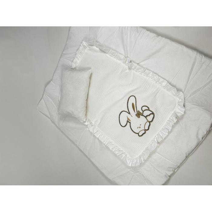 Sürpriz yastık  tavşan işlemeli beyaz waffle pike - beyaz poplin