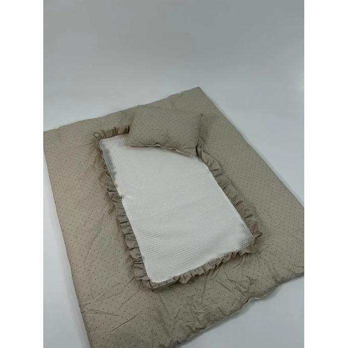 Sürpriz yastık krem waffle pike - bej zemin üstü kahve rengi puantiyeli poplin