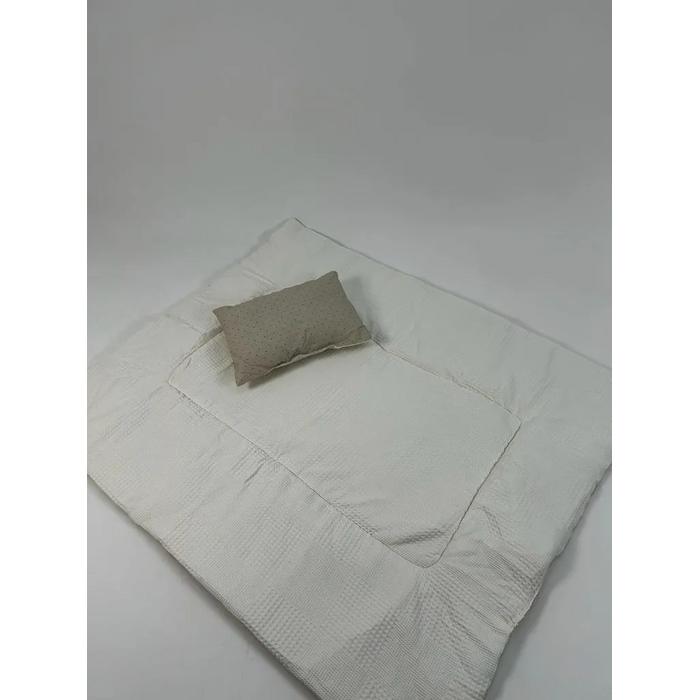 Sürpriz yastık krem waffle pike - bej zemin üstü kahve rengi puantiyeli poplin