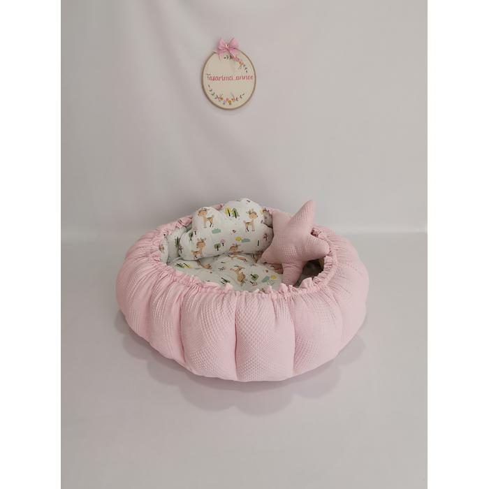 Yuvarlak babynest pembe waffle pike - karacalı poplin