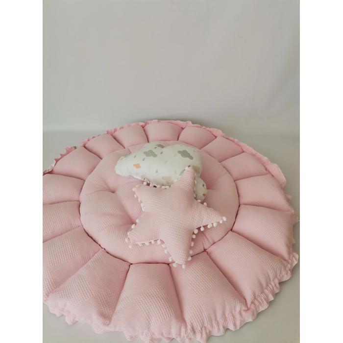 Yuvarlak babynest pembe waffle pike - gökkuşaklı poplin