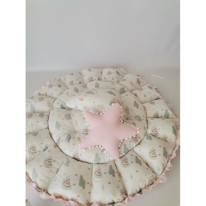 Yuvarlak babynest pembe waffle pike - gökkuşaklı poplin