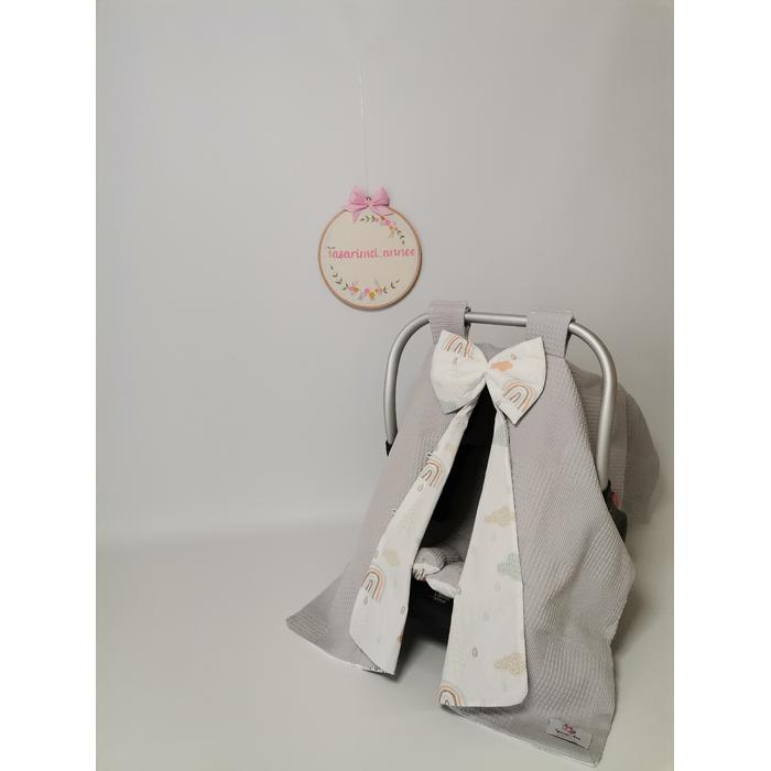 Yuvarlak babynest 9'lu set gri waffle pike - gökkuşaklı poplin