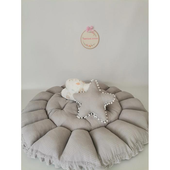 Yuvarlak babynest 9'lu set gri waffle pike - gökkuşaklı poplin