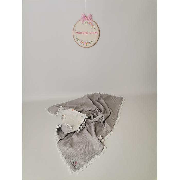Yuvarlak babynest 9'lu set gri waffle pike - gökkuşaklı poplin