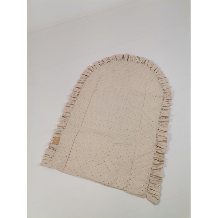 Yuvarlak babynest 9'lu fırfırlı set bej zemin üstü kahve rengi puantiyeli poplin