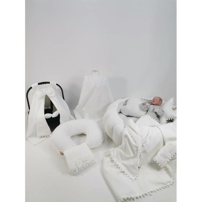 Yuvarlak babynest 9'lu set beyaz waffle pike - beyaz poplin