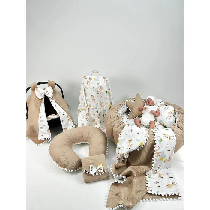 Yuvarlak babynest 9'lu set bej waffle pike - karacalı poplin