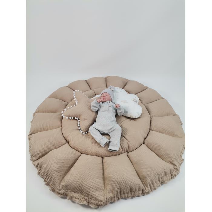 Yuvarlak babynest 9'lu set bej waffle pike - gökkuşaklı poplin